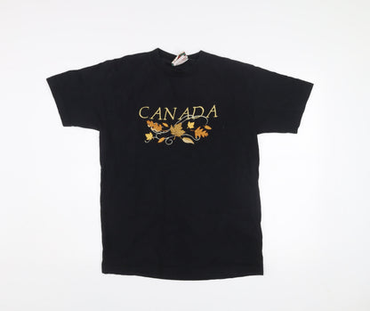 Quality Goods Women Black Cotton Canada Embroidered T-Shirt M