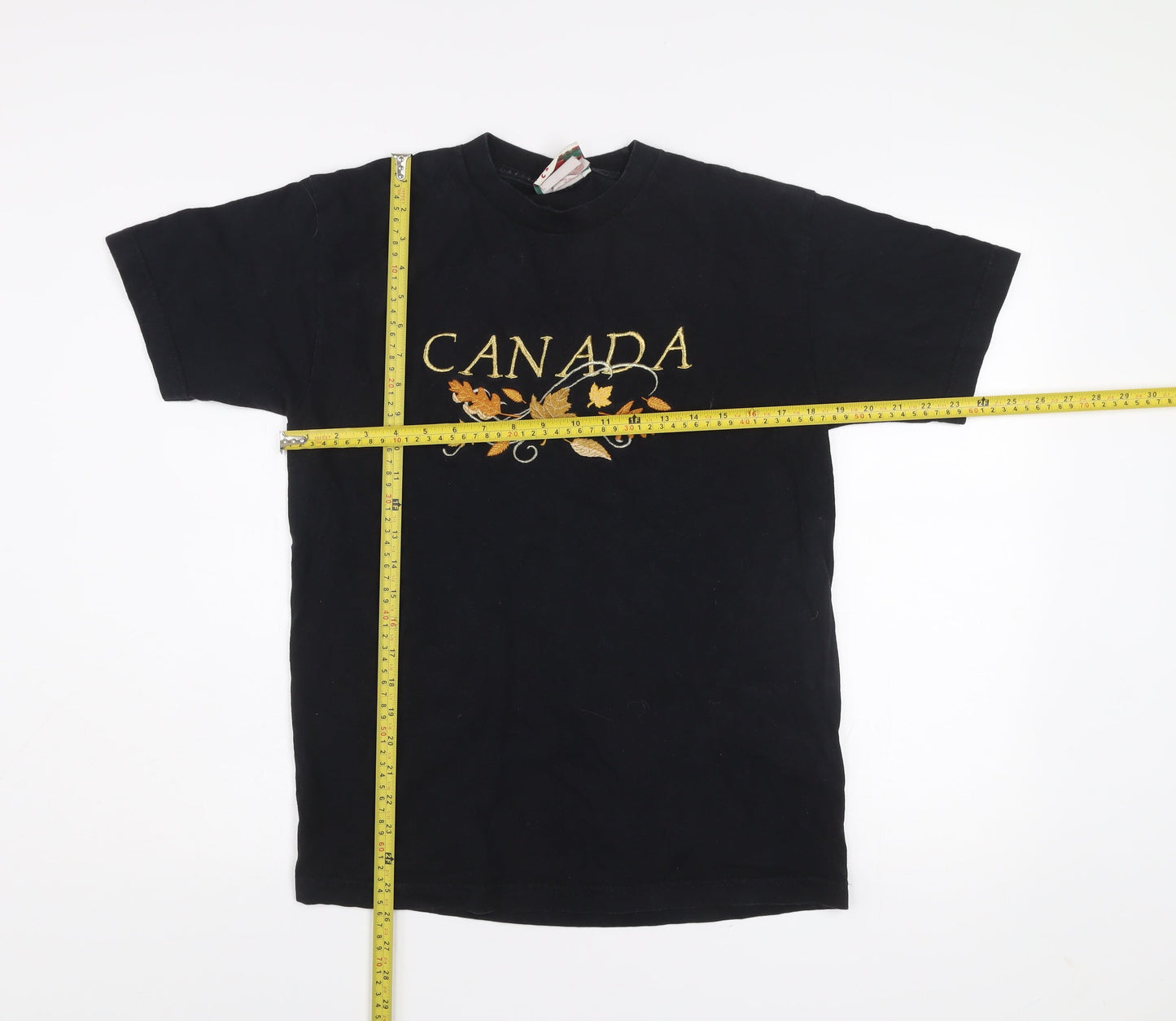 Quality Goods Women Black Cotton Canada Embroidered T-Shirt M