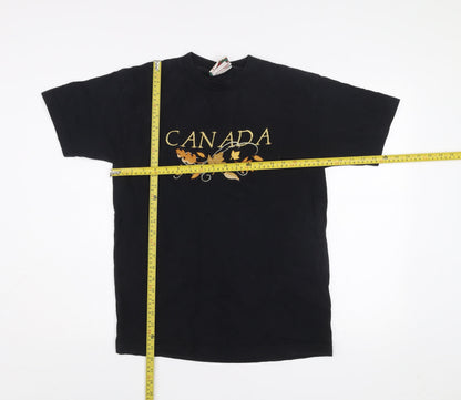Quality Goods Women Black Cotton Canada Embroidered T-Shirt M