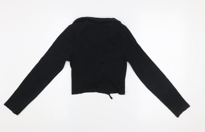 New Look Womens Black Size 12 Collared Cropped Ruched Blouse Top