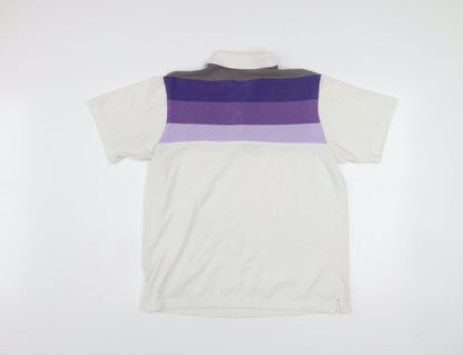 Cotton Traders Men’s White Purple Striped Polo Shirt Size M Short Sleeve