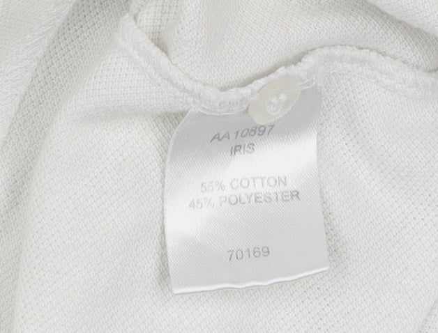 Cotton Traders Men’s White Purple Striped Polo Shirt Size M Short Sleeve