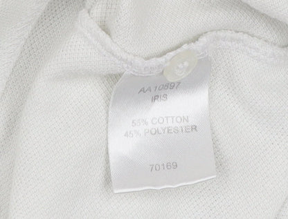 Cotton Traders Men’s White Purple Striped Polo Shirt Size M Short Sleeve