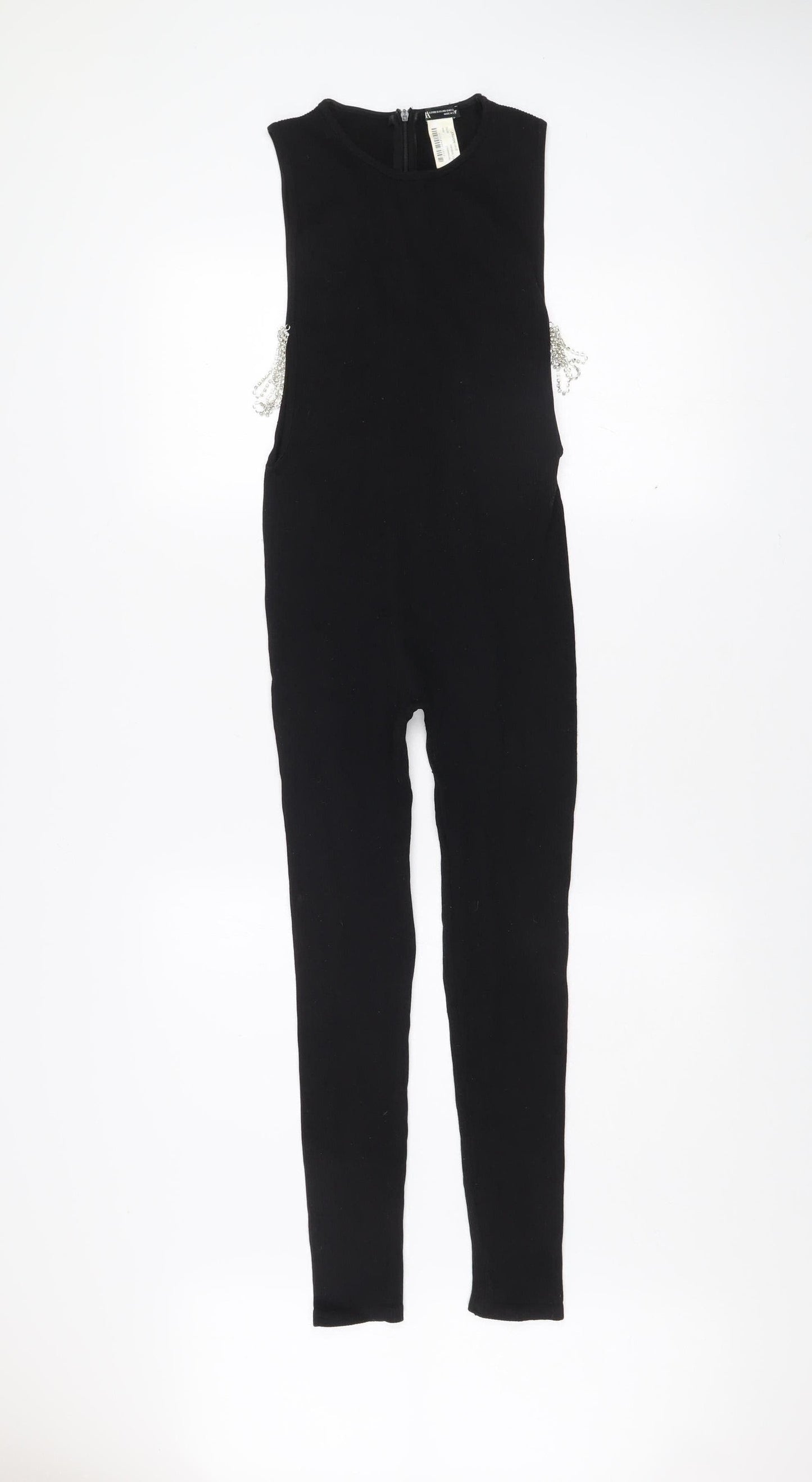 Zara Women Black XS Slim Fit Sleeveless Zip Back Catsuit