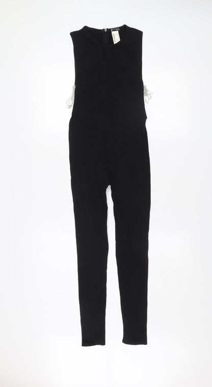 Zara Women Black XS Slim Fit Sleeveless Zip Back Catsuit
