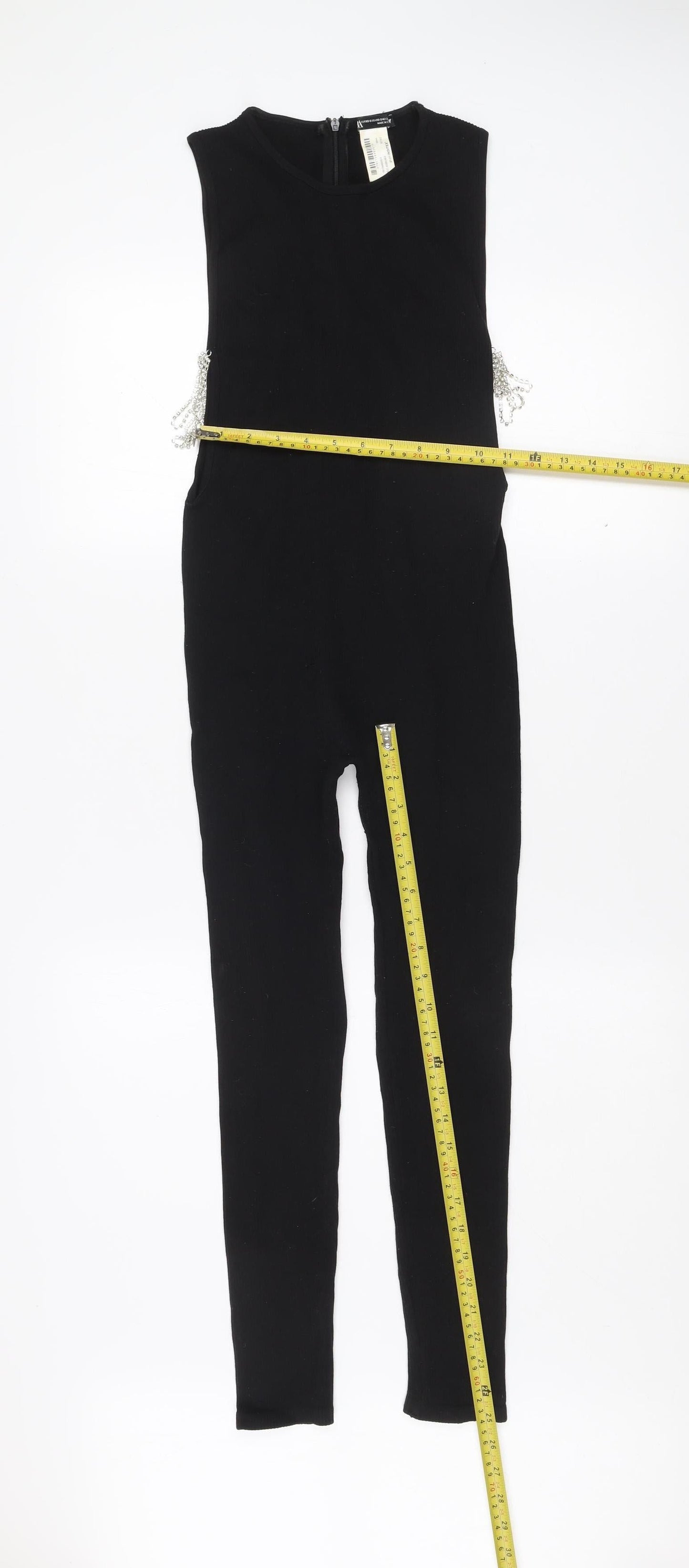 Zara Women Black XS Slim Fit Sleeveless Zip Back Catsuit