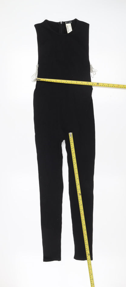 Zara Women Black XS Slim Fit Sleeveless Zip Back Catsuit