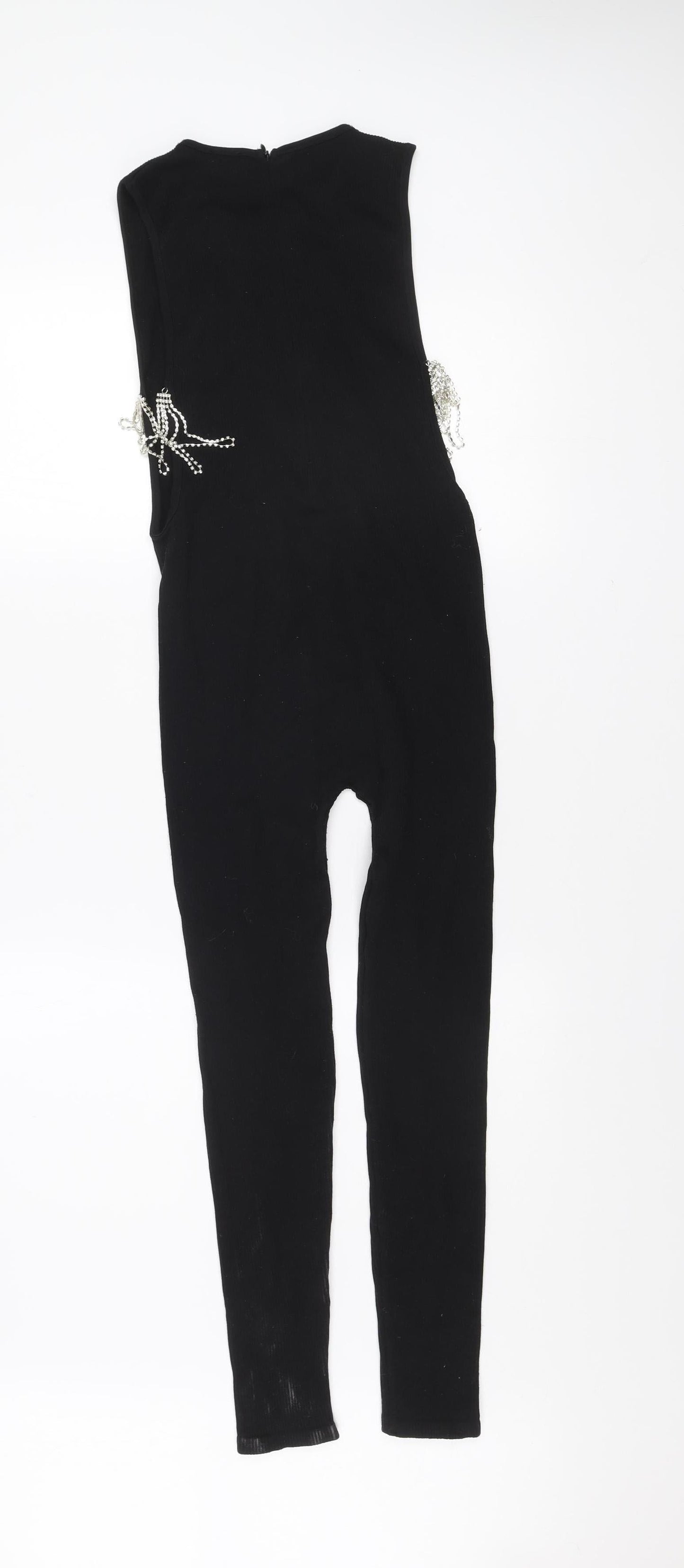 Zara Women Black XS Slim Fit Sleeveless Zip Back Catsuit