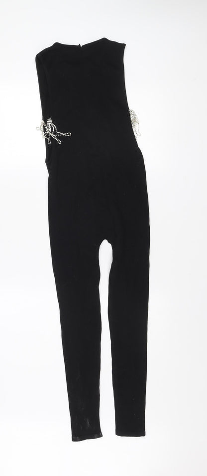 Zara Women Black XS Slim Fit Sleeveless Zip Back Catsuit