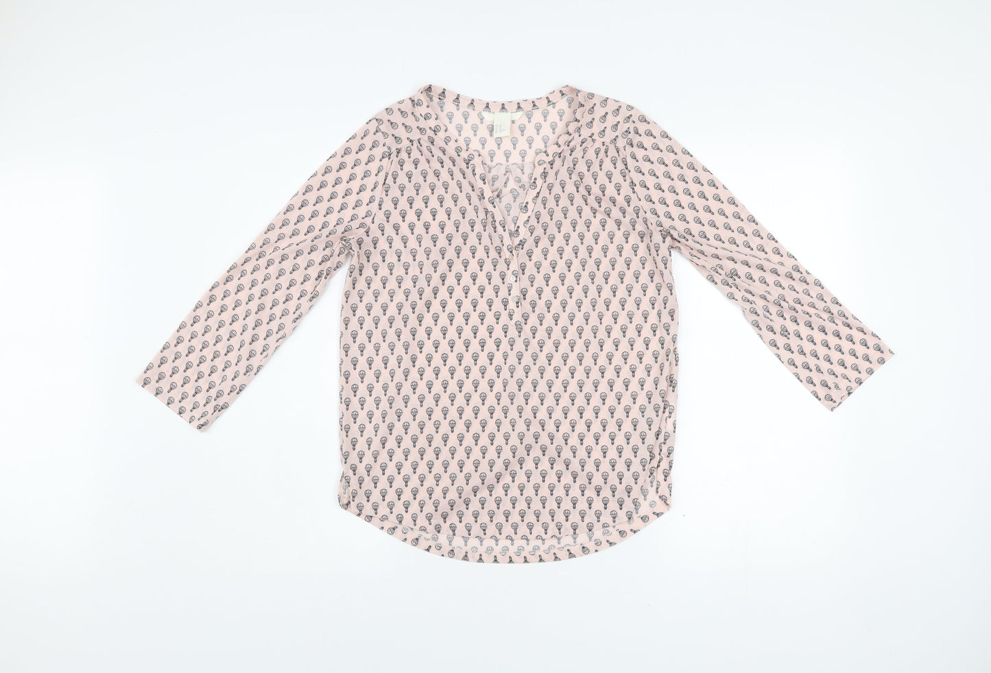H&M Women Pink XS Tunic Blouse Hot Air Balloon Print 3/4 Sleeve