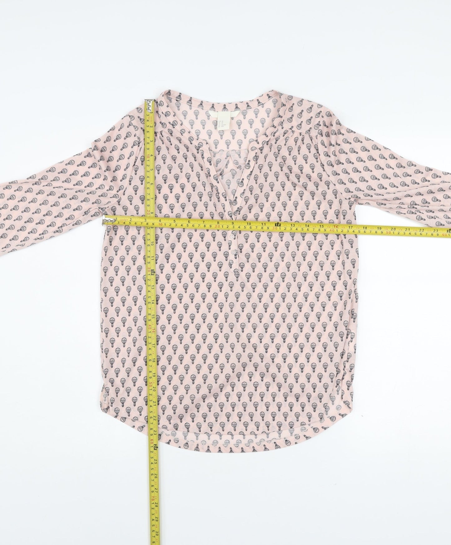 H&M Women Pink XS Tunic Blouse Hot Air Balloon Print 3/4 Sleeve