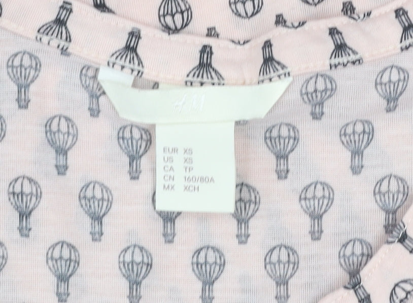H&M Women Pink XS Tunic Blouse Hot Air Balloon Print 3/4 Sleeve