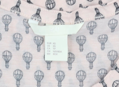 H&M Women Pink XS Tunic Blouse Hot Air Balloon Print 3/4 Sleeve