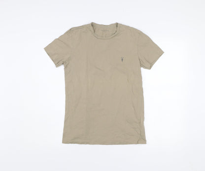 AllSaints Men's Beige XS Slim Fit Cotton Crew Neck T-Shirt