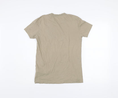 AllSaints Men's Beige XS Slim Fit Cotton Crew Neck T-Shirt