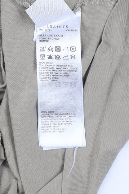 AllSaints Men's Beige XS Slim Fit Cotton Crew Neck T-Shirt