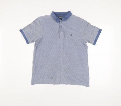 Farah Jeans Men's Blue Medium Polo Shirt Short Sleeve Cotton