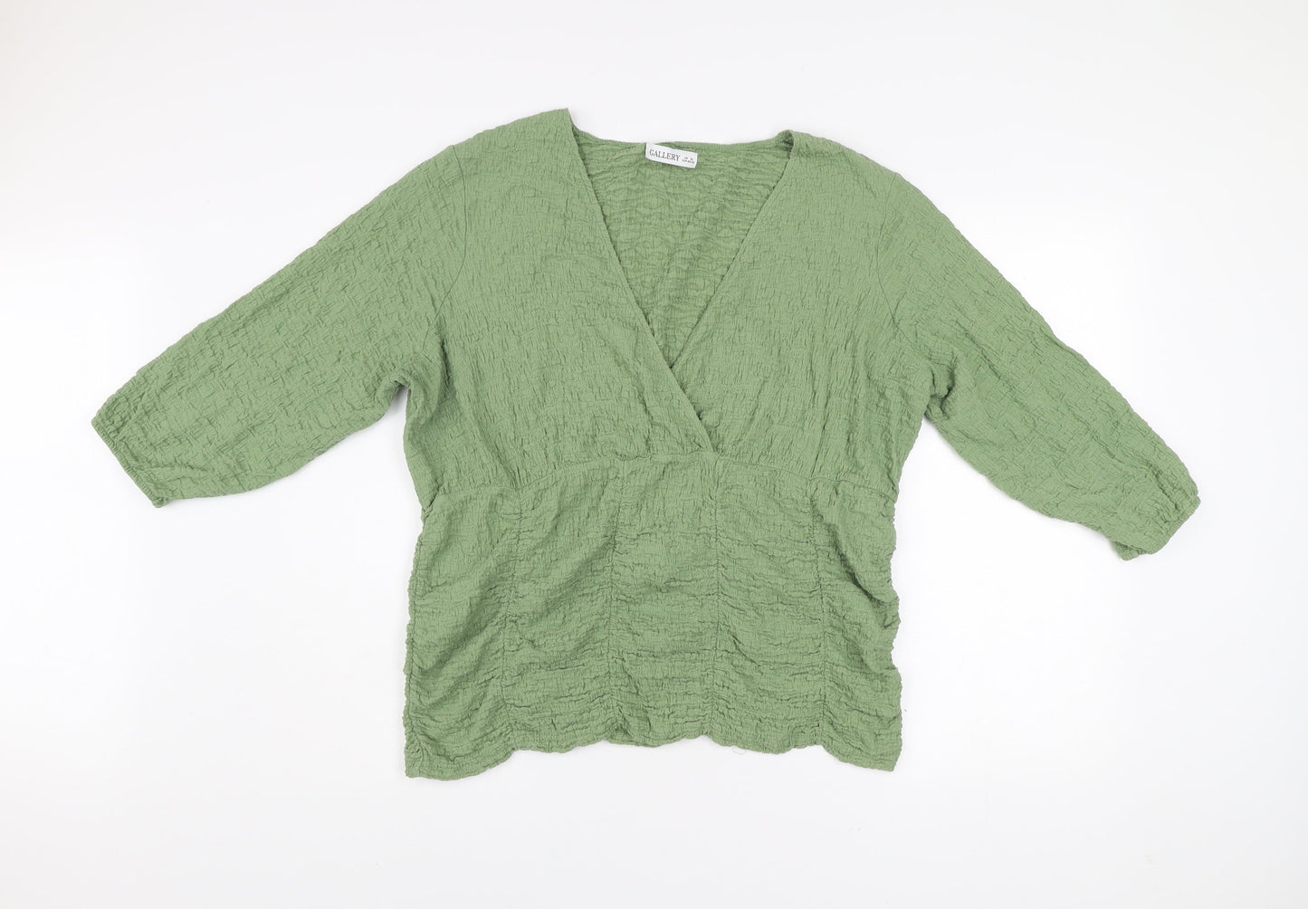 Gallery Women’s Green XL Wrap Blouse 3/4 Sleeve V-Neck Top