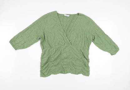 Gallery Women’s Green XL Wrap Blouse 3/4 Sleeve V-Neck Top
