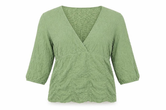 Gallery Women’s Green XL Wrap Blouse 3/4 Sleeve V-Neck Top