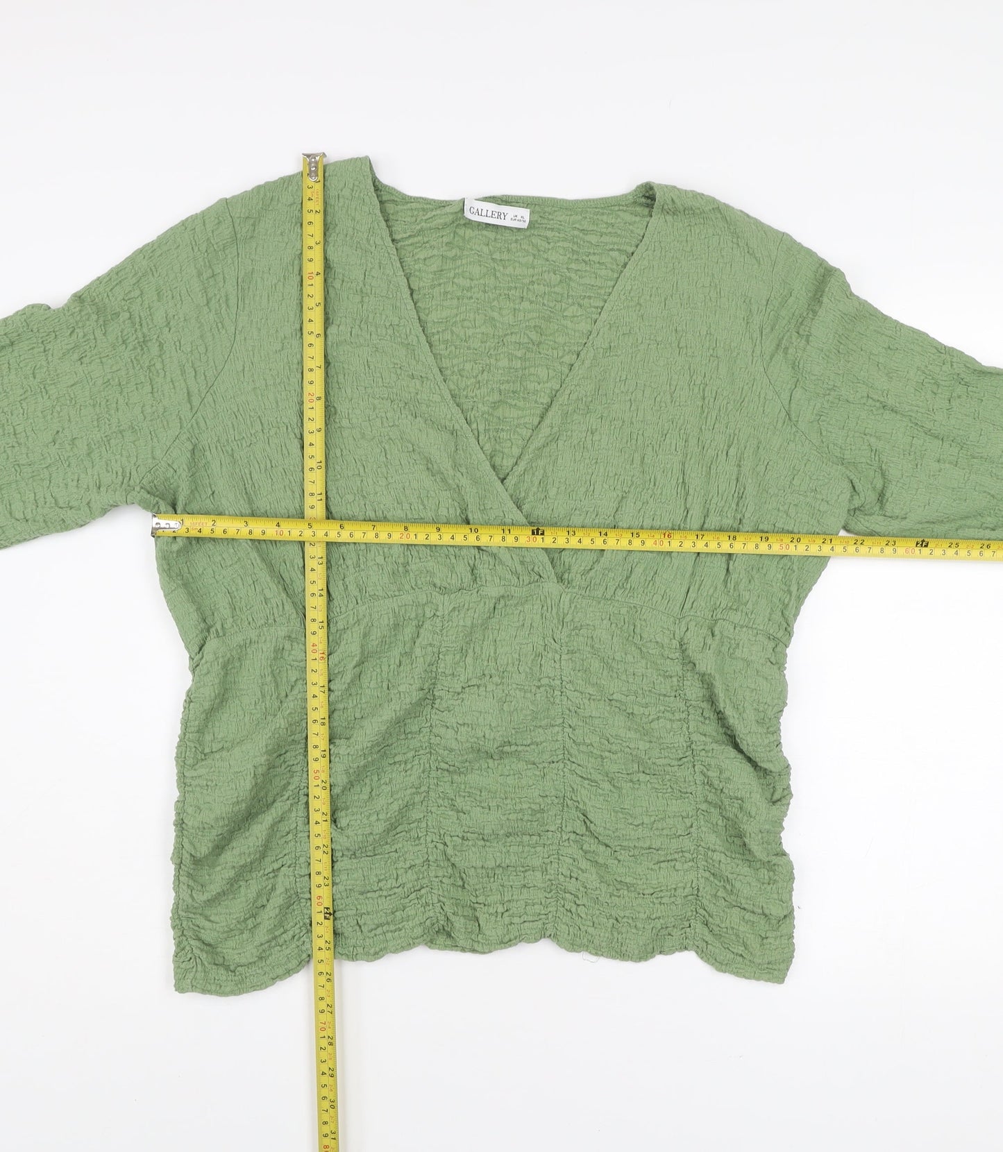 Gallery Women’s Green XL Wrap Blouse 3/4 Sleeve V-Neck Top