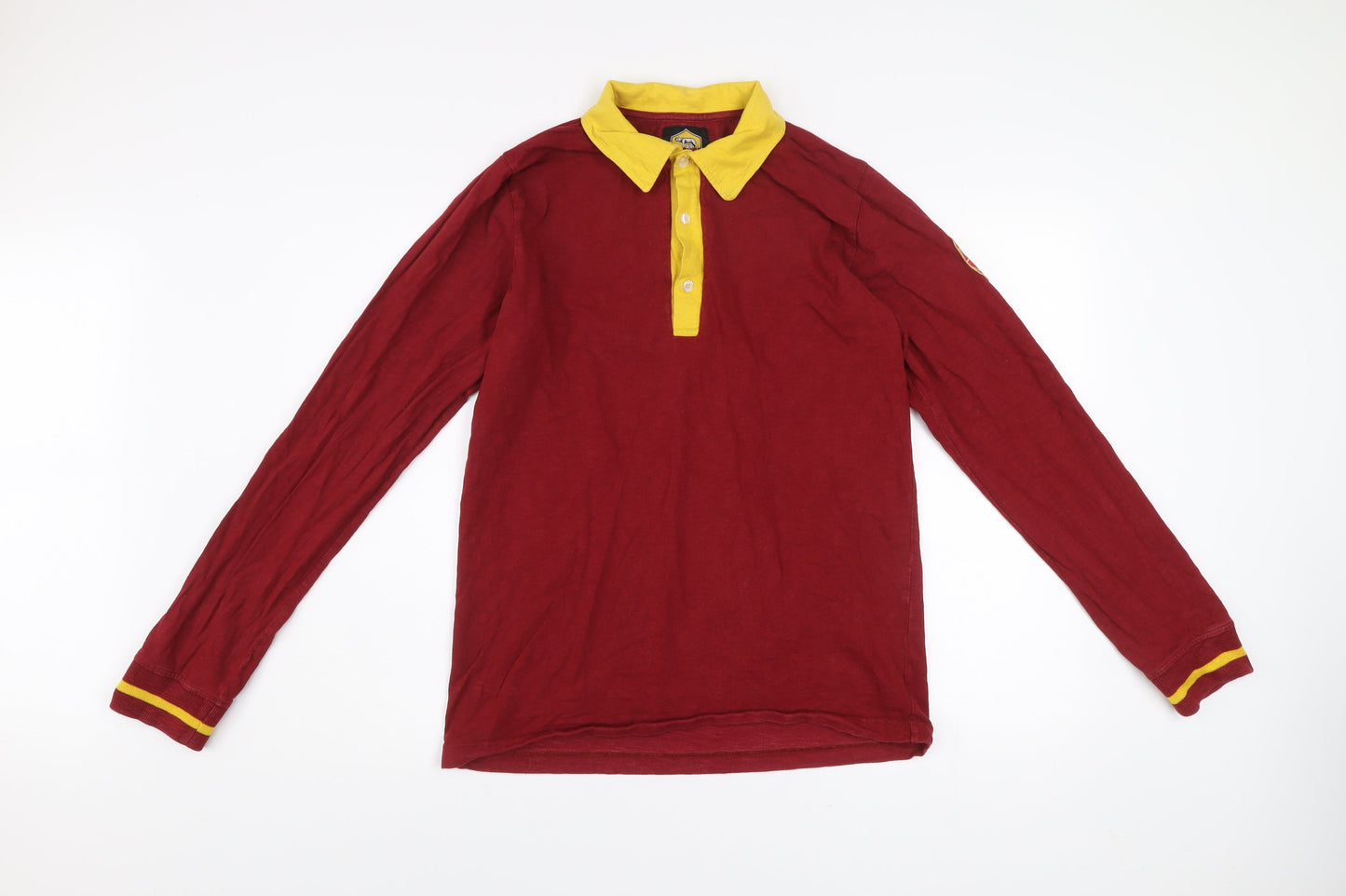 AS Roma Men Red Cotton Long Sleeve Collared Football Shirt M