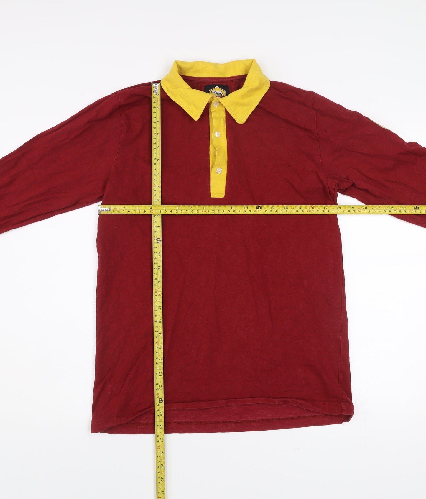 AS Roma Men Red Cotton Long Sleeve Collared Football Shirt M