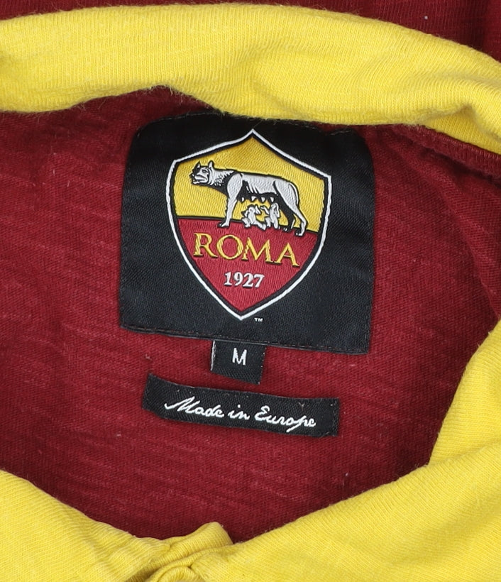 AS Roma Men Red Cotton Long Sleeve Collared Football Shirt M