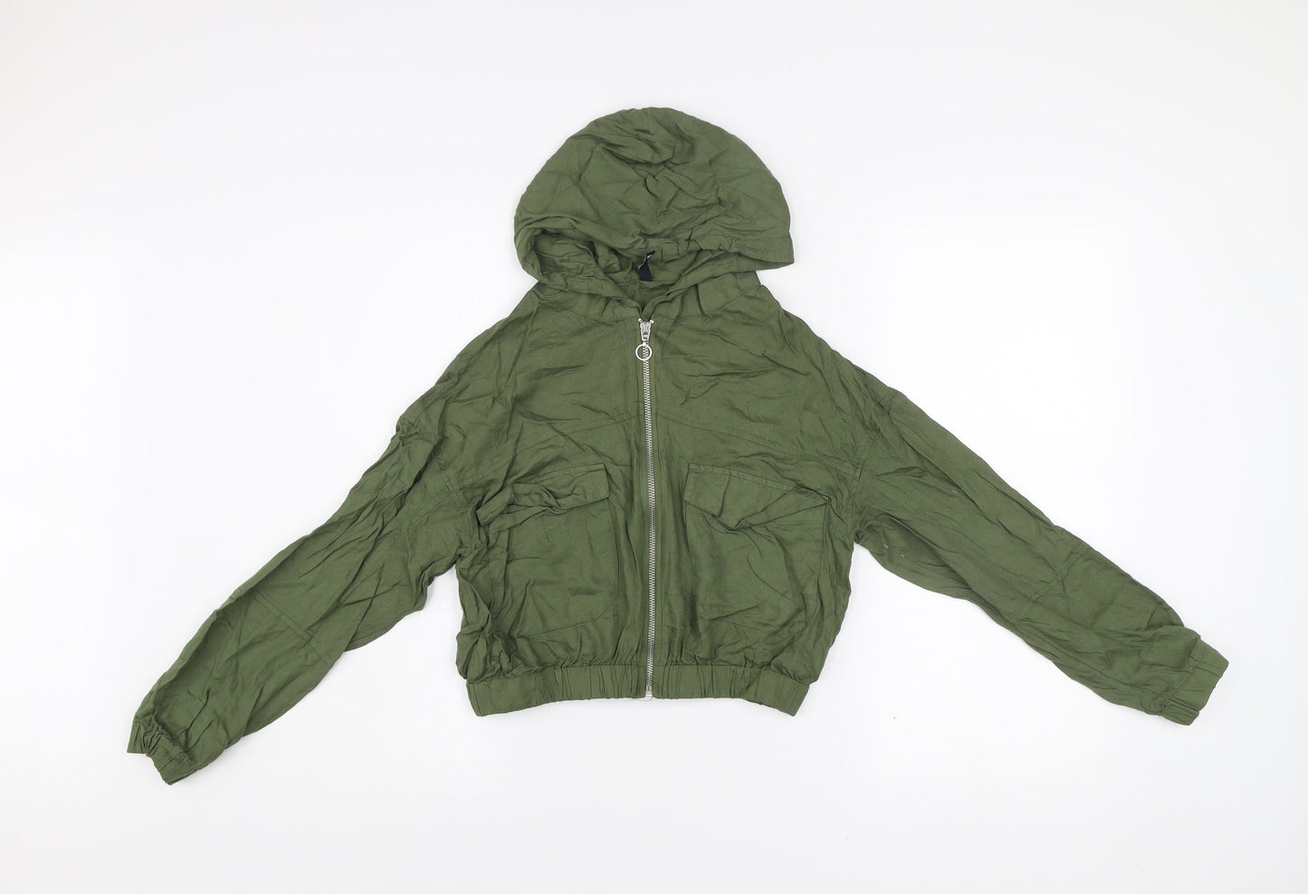 Rio Womens Green XS Cropped Hooded Zip Windbreaker Jacket