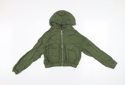 Rio Womens Green XS Cropped Hooded Zip Windbreaker Jacket