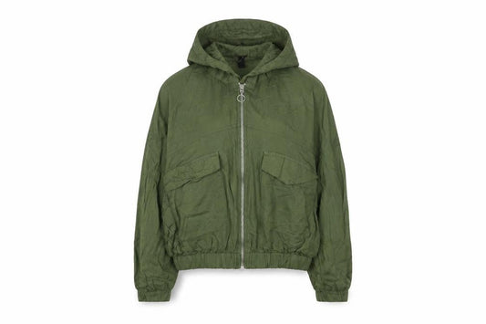 Rio Womens Green XS Cropped Hooded Zip Windbreaker Jacket