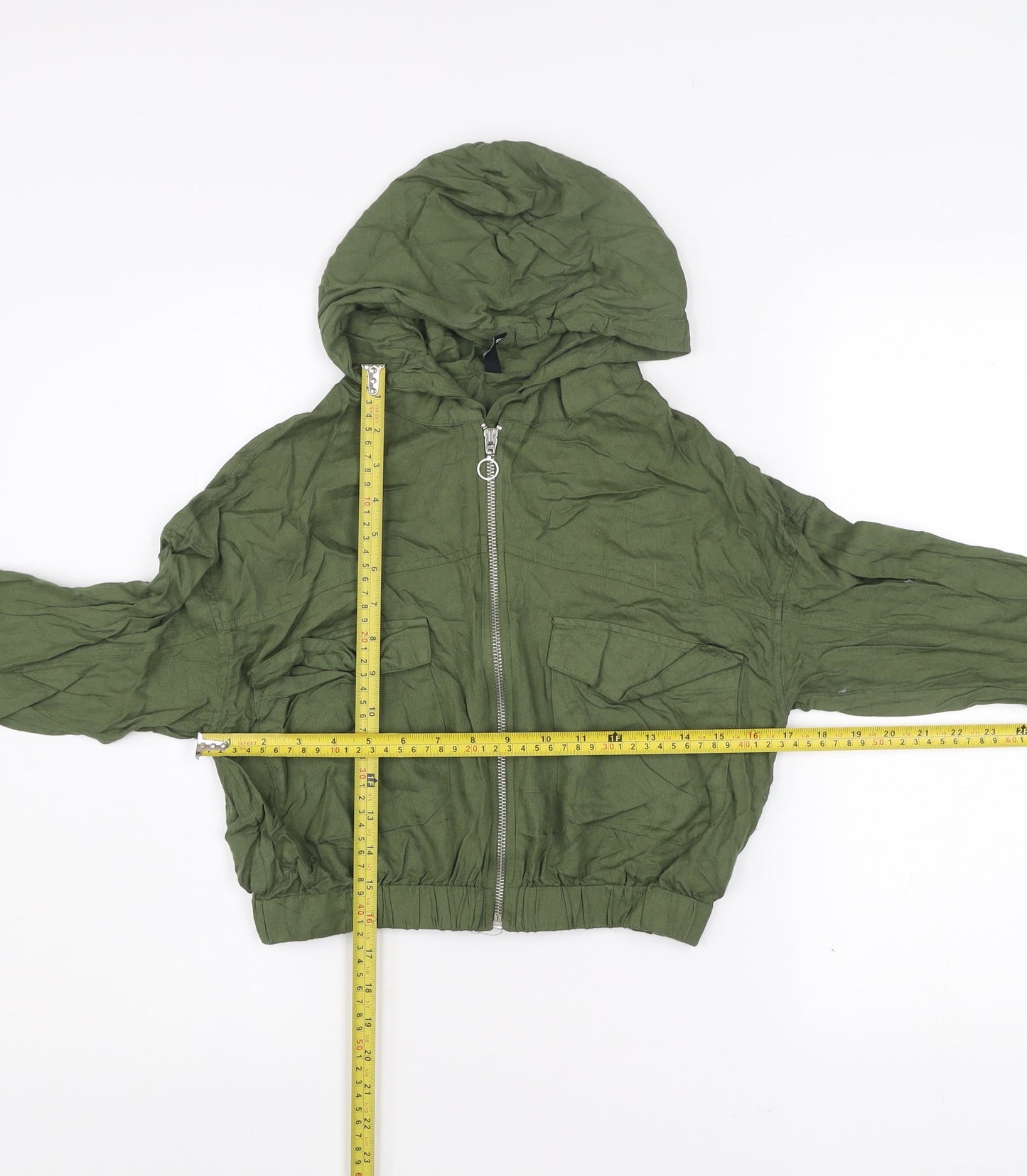 Rio Womens Green XS Cropped Hooded Zip Windbreaker Jacket