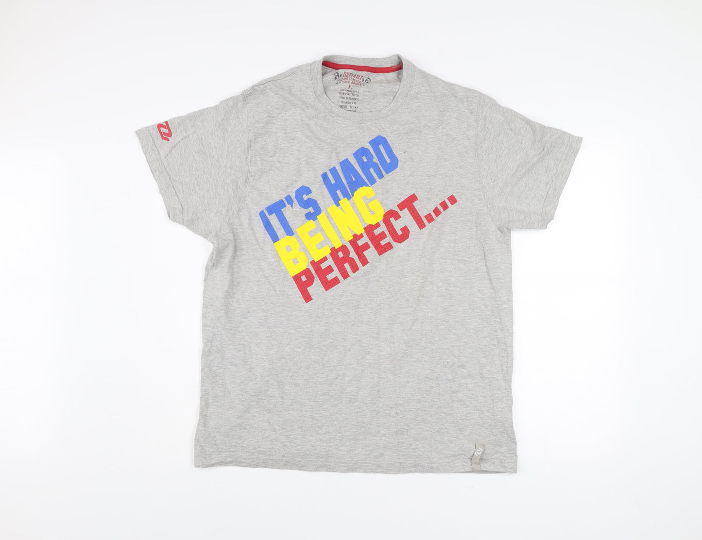 Defiant Men's Grey XL Funny Graphic Print Crew Neck T-Shirt