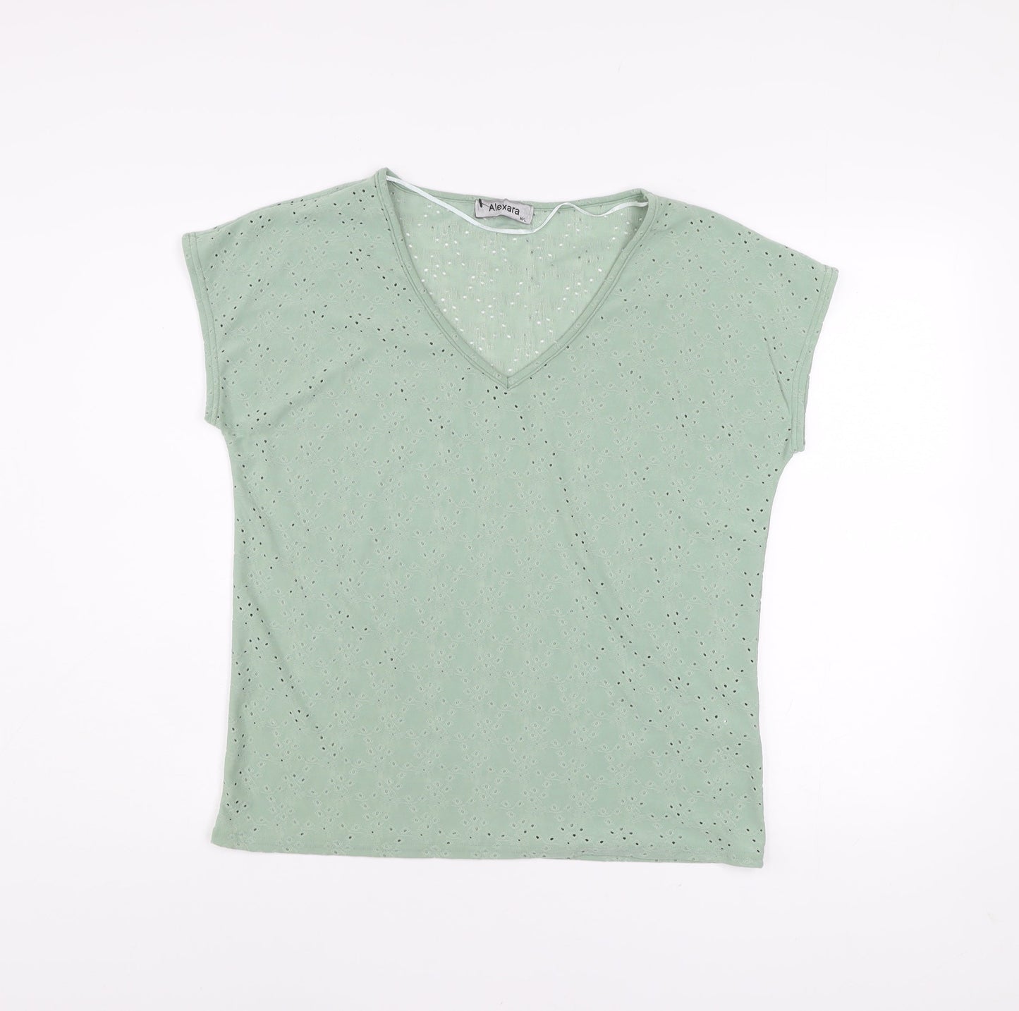 Alexara Womens Green V-Neck Short Sleeve Stretch T-Shirt Size M