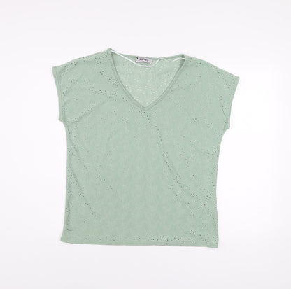 Alexara Womens Green V-Neck Short Sleeve Stretch T-Shirt Size M