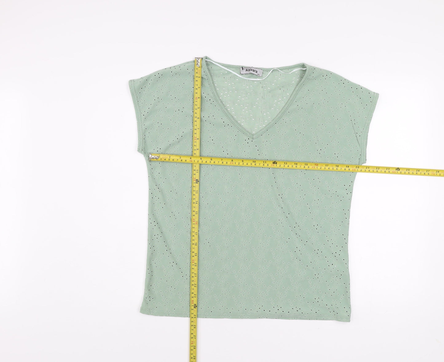 Alexara Womens Green V-Neck Short Sleeve Stretch T-Shirt Size M