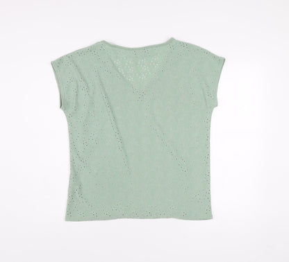 Alexara Womens Green V-Neck Short Sleeve Stretch T-Shirt Size M