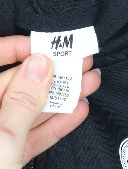 H&M Boys Black 11-12 Years Track Jacket Hooded Full Zip Sport Activewear