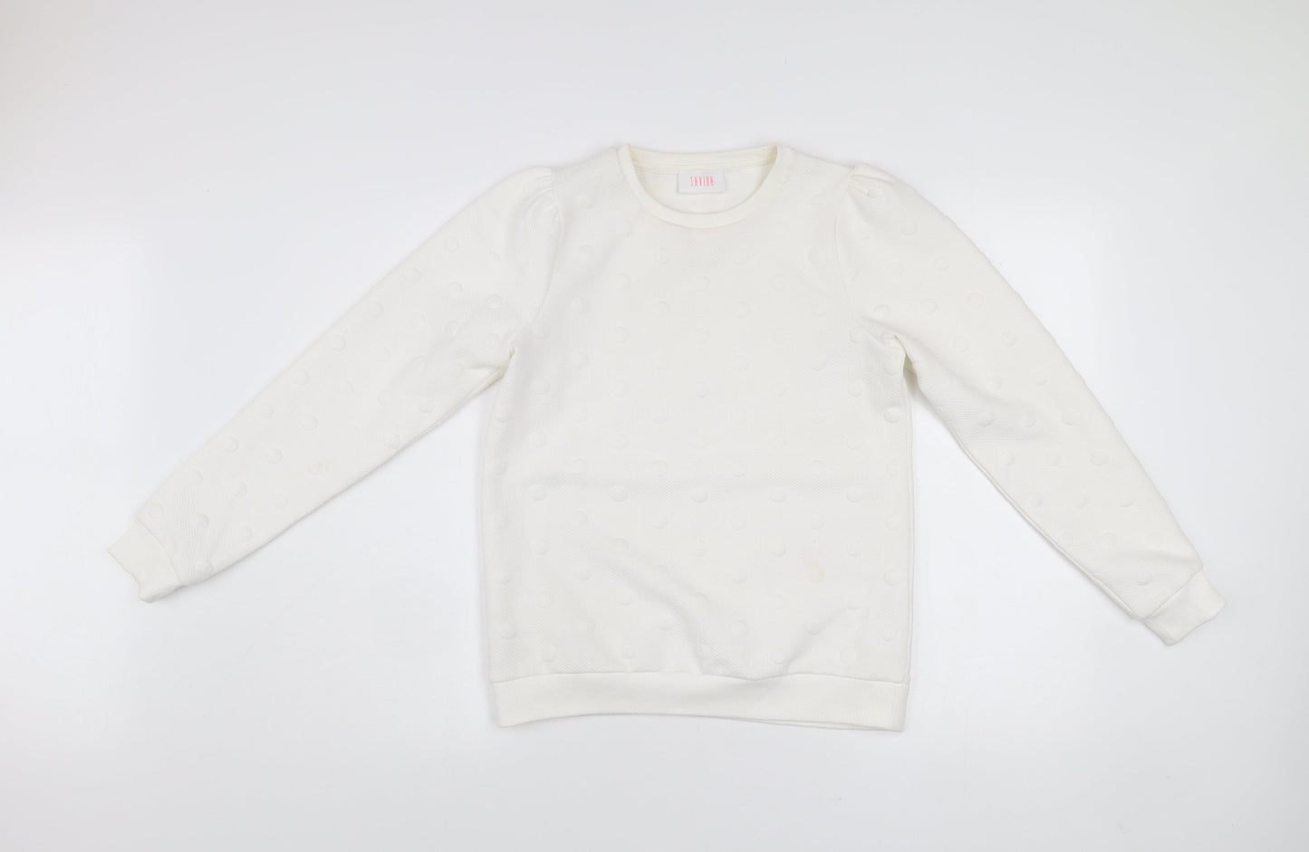 Savida Women Ivory XS Pullover Jumper Crew Neck Polka Dot Puff Sleeve