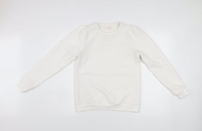 Savida Women Ivory XS Pullover Jumper Crew Neck Polka Dot Puff Sleeve