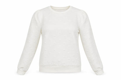 Savida Women Ivory XS Pullover Jumper Crew Neck Polka Dot Puff Sleeve