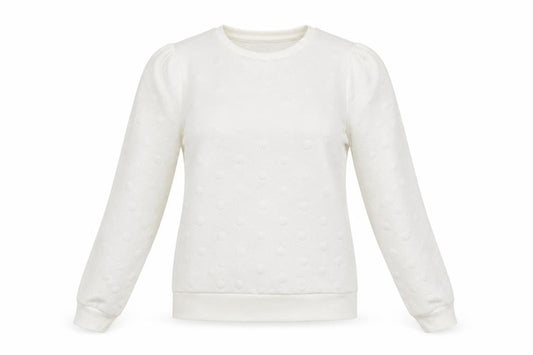 Savida Women Ivory XS Pullover Jumper Crew Neck Polka Dot Puff Sleeve