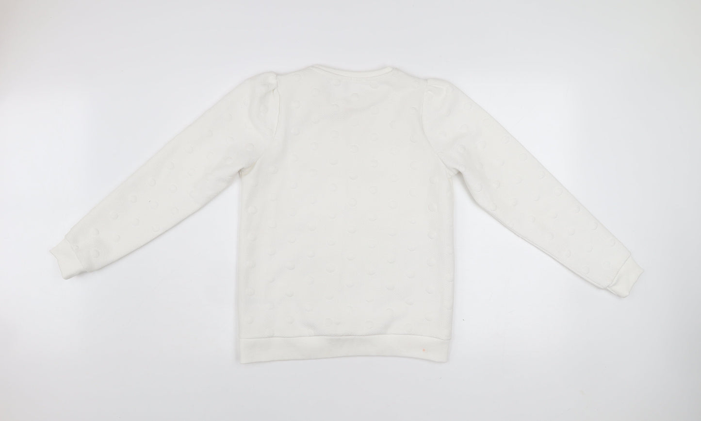 Savida Women Ivory XS Pullover Jumper Crew Neck Polka Dot Puff Sleeve