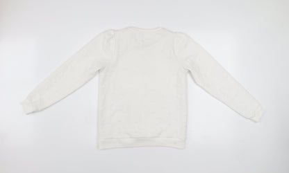 Savida Women Ivory XS Pullover Jumper Crew Neck Polka Dot Puff Sleeve