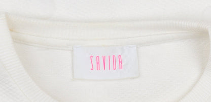 Savida Women Ivory XS Pullover Jumper Crew Neck Polka Dot Puff Sleeve