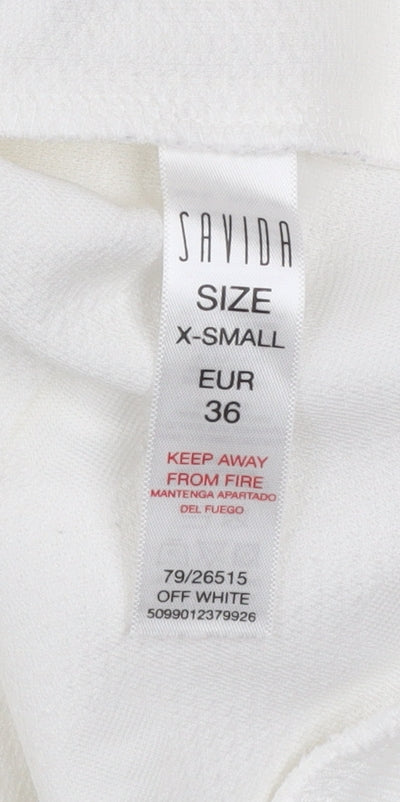 Savida Women Ivory XS Pullover Jumper Crew Neck Polka Dot Puff Sleeve