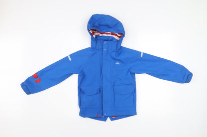 Trespass Boys Blue Waterproof Rain Coat Jacket 5-6 Years Hooded