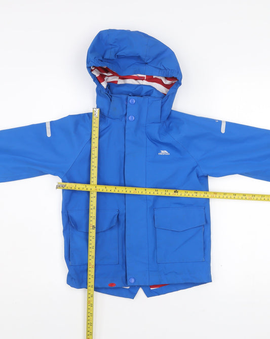 Trespass Boys Blue Waterproof Rain Coat Jacket 5-6 Years Hooded