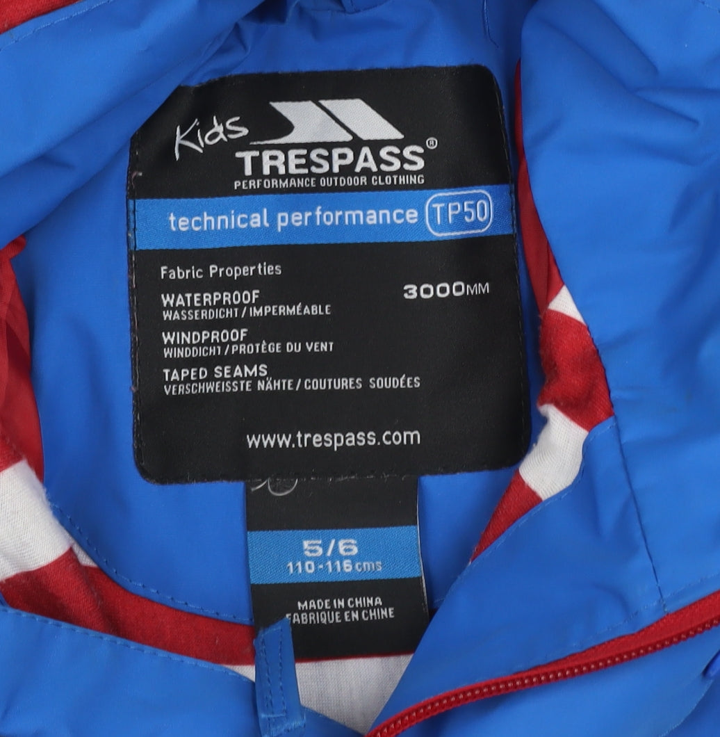 Trespass Boys Blue Waterproof Rain Coat Jacket 5-6 Years Hooded