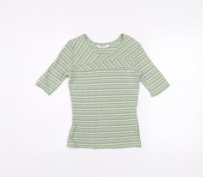 Tehen Womens Green Striped Knit Short Sleeve Scoop Neck T-Shirt Size S